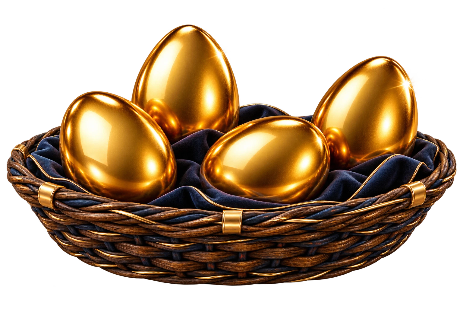 The Hen basket of four golden eggs