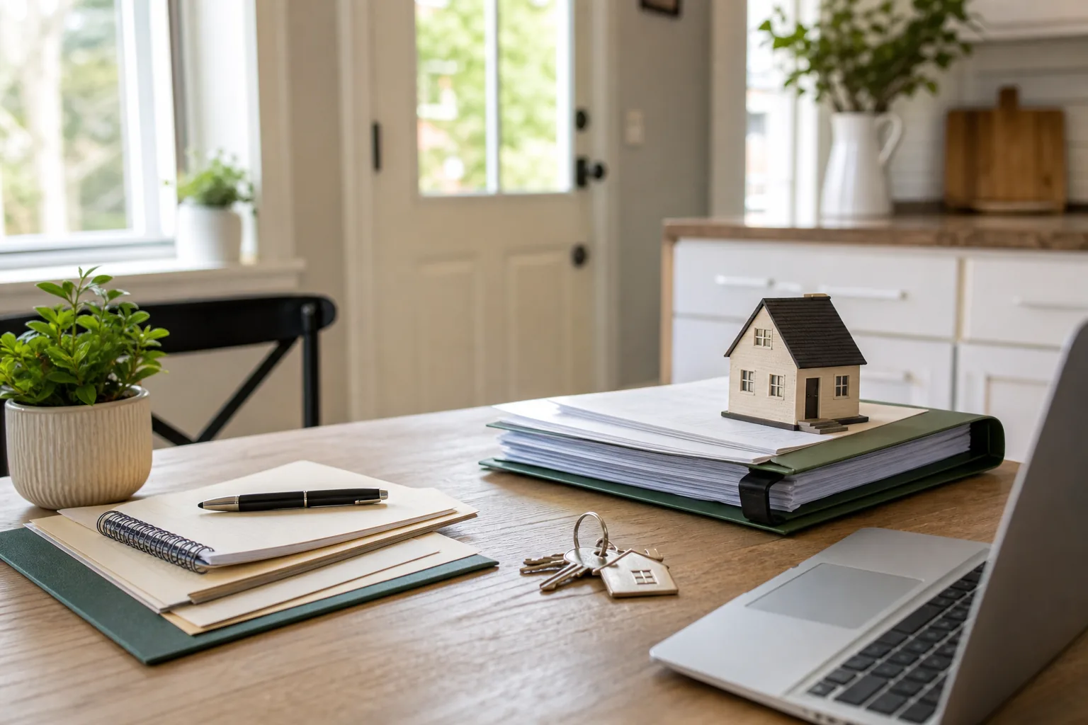 Organized Pennsylvania home seller disclosure paperwork, keys, and listing preparation materials on a kitchen table